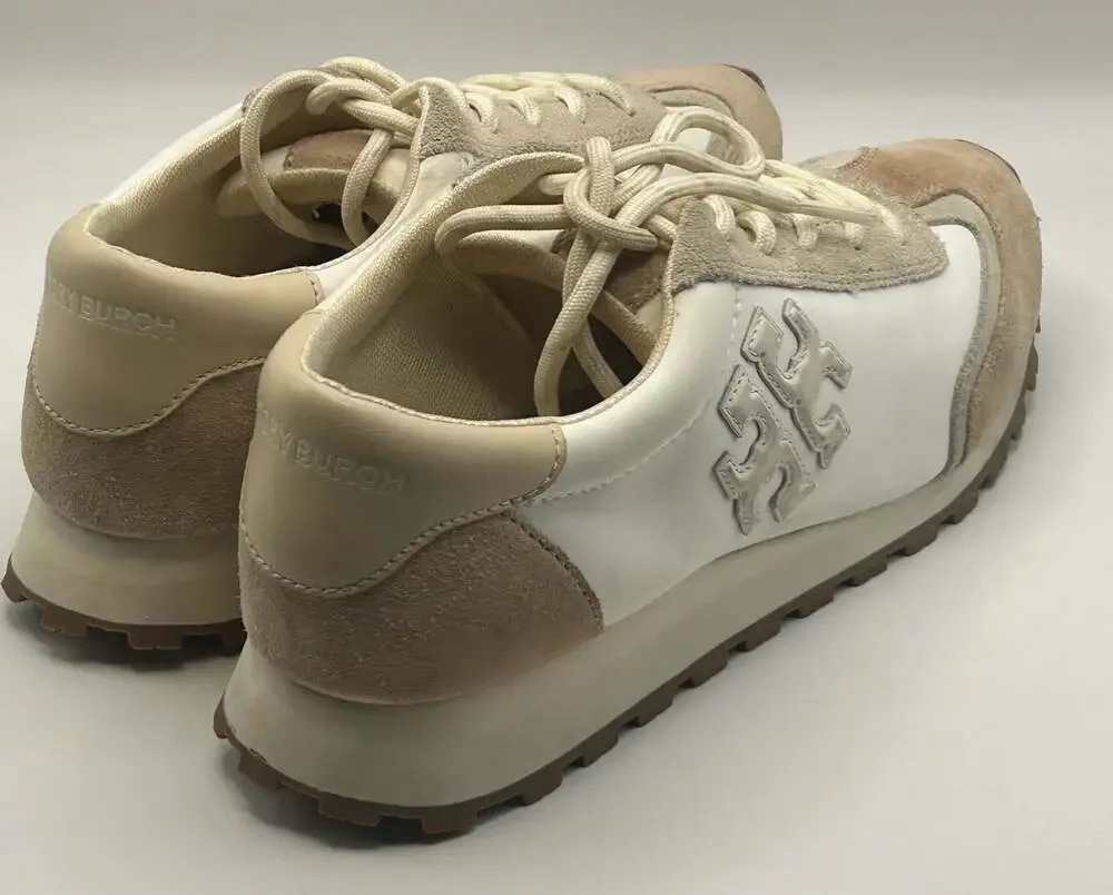 Tory Burch Tory Leather and Suede Retro Sneakers White Tan